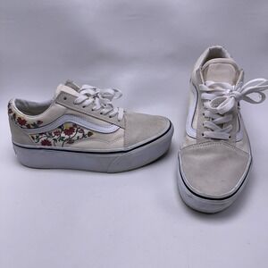 Vans Old Skool Stackform Platform Shoes Floral White Womens 7 Embroidered